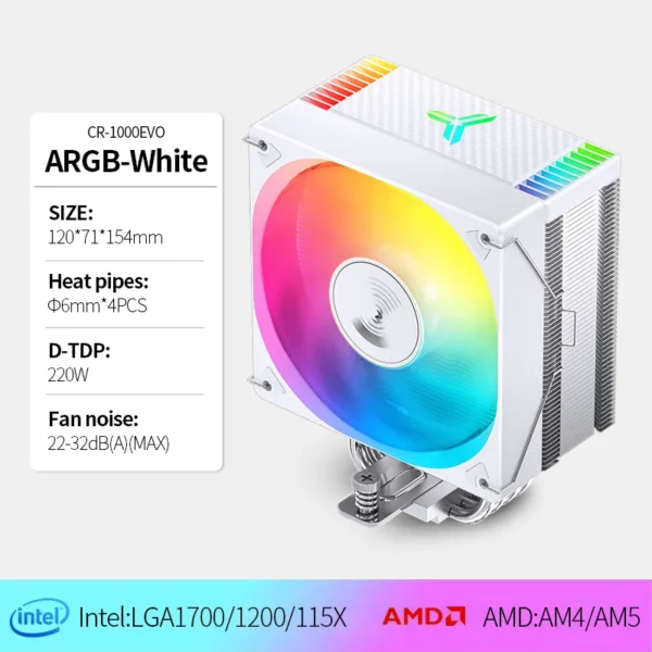 Jonsbo CR1000 EVO CPU Processador Air Cooler 4 Heat Pipes ARGB PWM D-TDP 220W Radiator for Intel LGA1700 1200 115X AMD AM4 AM5 - Image 11