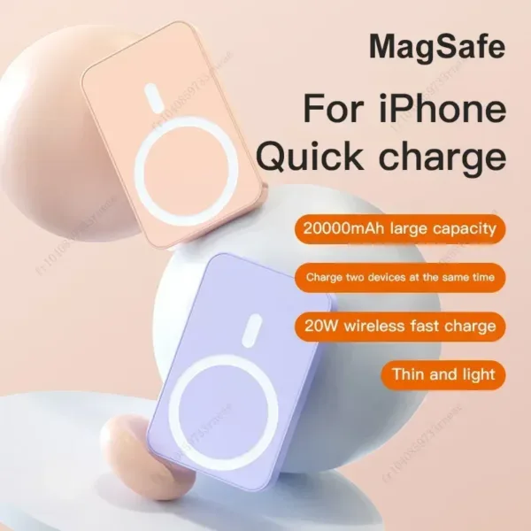 PD20W Mini Magnetic Power Bank Portable 20000mAh Charger Wireless Fast Charge External Battery for iPhone 12 13 - Image 2