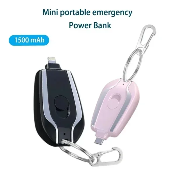 Mini Power Bank Mobile Keychain, Android and iPhone Emergency Portable External Battery, Small Power Bank, 1500mAh - Image 2