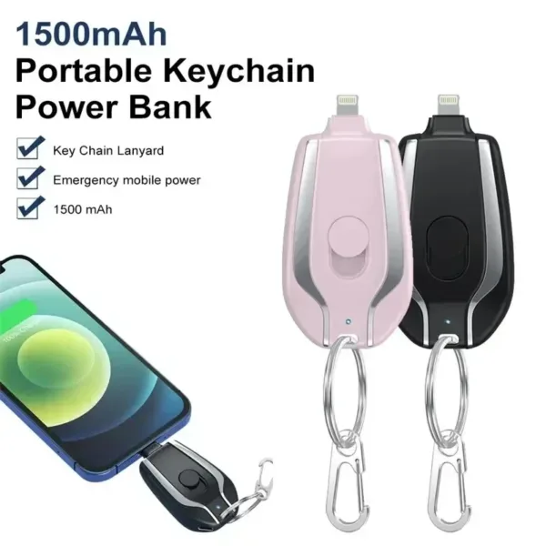 Mini Power Bank Mobile Keychain, Android and iPhone Emergency Portable External Battery, Small Power Bank, 1500mAh - Image 3