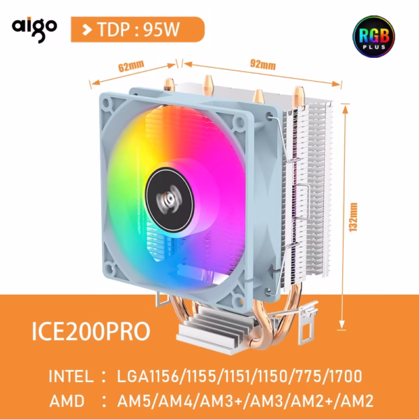 Aigo CPU Cooler 2 4 6 Heat Pipes PC Radiator Cooling 3PIN PWM Silent Rgb Fan For Intel  1700 1150 1155 1156 1366 AM2/AM3/AM4 AMD - Image 3