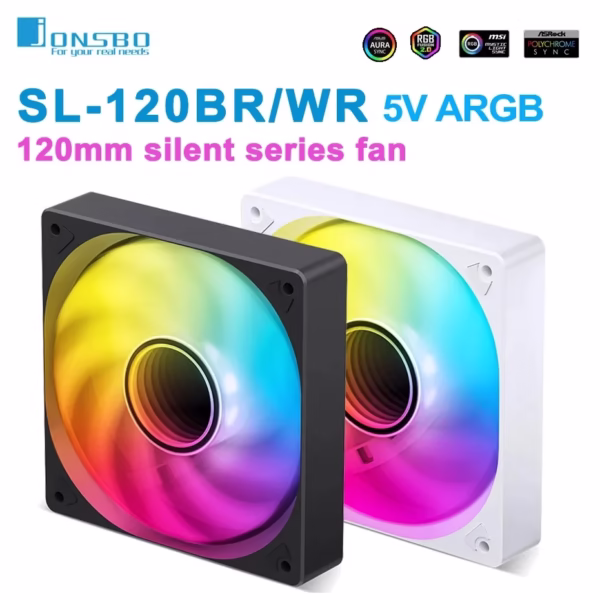 JONSBO SL-120 White/Black 120mm Case Fan 5V 3PIN ARGB Silent CPU Cooler Fan 4PIN PWM Serializable Reverse Fan - Image 6