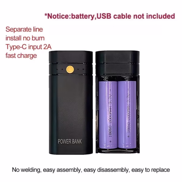 5V 2A 6000mAh 2X 18650 USB Type-C Battery Charger Case DIY Power Bank Box For Phone Electronic Charging Not Including Batteries - Image 2