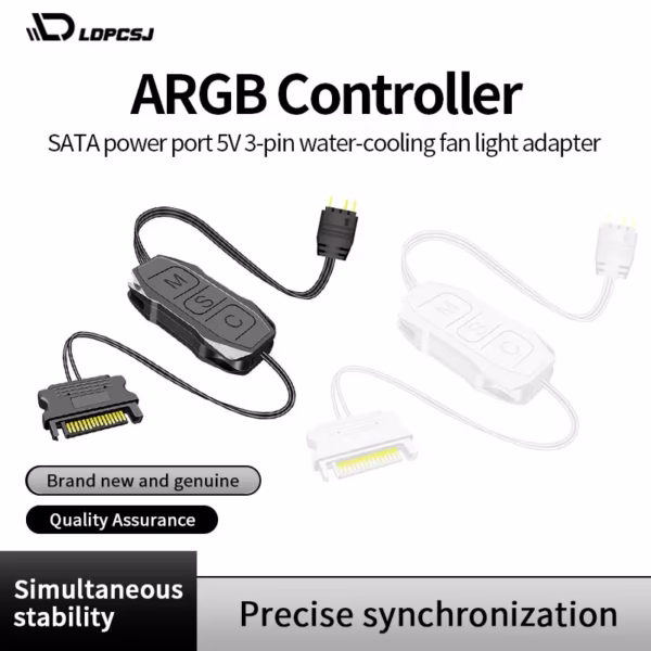 LDPCSJ ARGB Divine Light Sync Controller SATA power port 5V 3-pin water-cooling fan light adapter