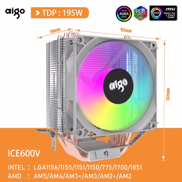 Aigo CPU Cooler 2 4 6 Heat Pipes PC Radiator Cooling 3PIN PWM Silent Rgb Fan For Intel  1700 1150 1155 1156 1366 AM2/AM3/AM4 AMD - Image 4
