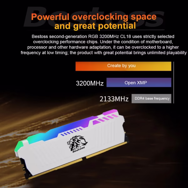 Bestoss Memoria RAM RGB DDR4 8GB 16GB 32GB (2x16GB) Kit 3200 3600MHz 288pin 1.2V DIMM RAM For Desktop - Image 4