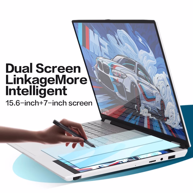 Custom AZERTY Keyboard Dual Screen Laptop Touchscreen 15.6 +7 Inch Computer Student 13th Generation Office Business 3 Custom AZERTY Keyboard Dual Screen Laptop Touchscreen 15.6 +7 Inch Computer Student 13th Generation Office Business - Image 3