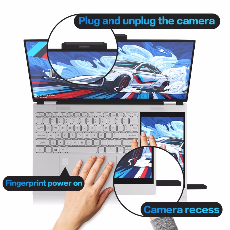 Custom AZERTY Keyboard Dual Screen Laptop Touchscreen 15.6 +7 Inch Computer Student 13th Generation Office Business 5 Custom AZERTY Keyboard Dual Screen Laptop Touchscreen 15.6 +7 Inch Computer Student 13th Generation Office Business - Image 5