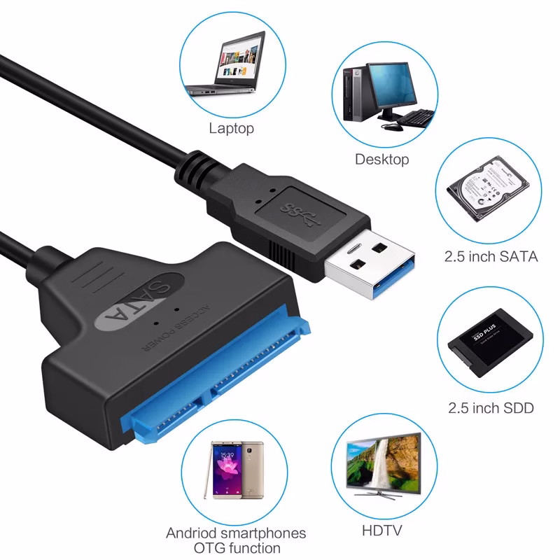 SATA to USB 3.0 / 2.0 Cable Up to 6 Gbps for 2.5 Inch External HDD SSD Hard Drive SATA 3 22 Pin Adapter USB 3.0 to Sata III Cord 6 SATA to USB 3.0 / 2.0 Cable Up to 6 Gbps for 2.5 Inch External HDD SSD Hard Drive SATA 3 22 Pin Adapter USB 3.0 to Sata III Cord - Image 6