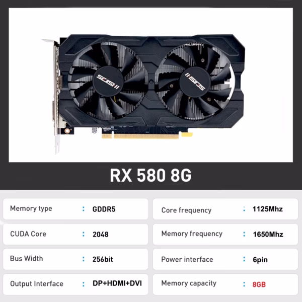 SJS RX 580 8G 256Bit 2048SP GDDR5 AMD GPU Graphics Cards RX580 Video Card Radeon Gaming Video Card placa de video - Image 2