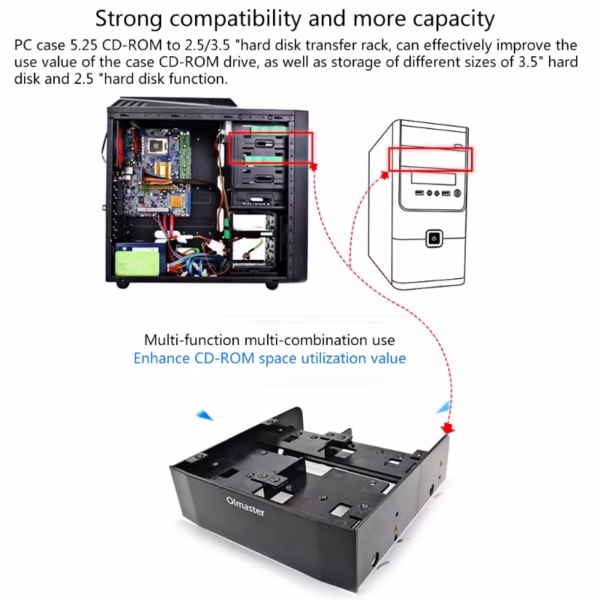 OImaster MR-8802 HDD Cage Rack 5.25 Inch Device for 6 x2.5'' SSD Multi-function Combination Hard Disk Conversion Bracket - Image 3