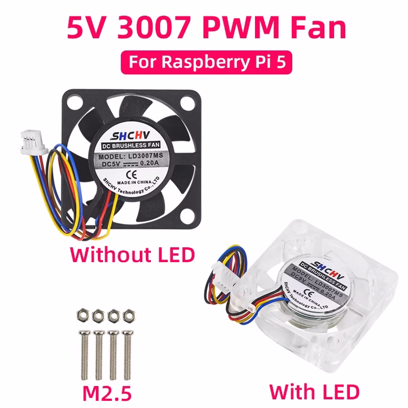 5V 3007 Fan PWM Speed Adjustable CPU Cooling Radiator JST Interface Optional LED with M2.5 Screws Nutsfor Raspberry Pi 5 4G 8G 1 5V 3007 Fan PWM Speed Adjustable CPU Cooling Radiator JST Interface Optional LED with M2.5 Screws Nutsfor Raspberry Pi 5 4G 8G