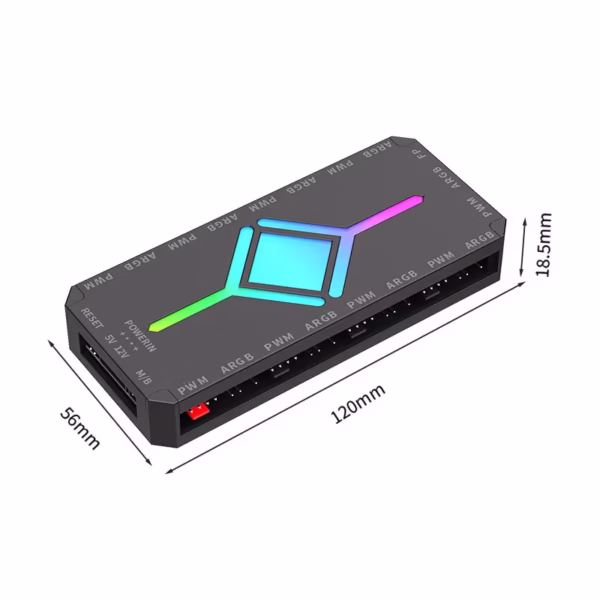 5V3 Pin ARGB Controller Computer Case Fan Divine Light Synchronous PWM Temperature Control 9-Port Hub Hub with Remote Control HU - Image 2