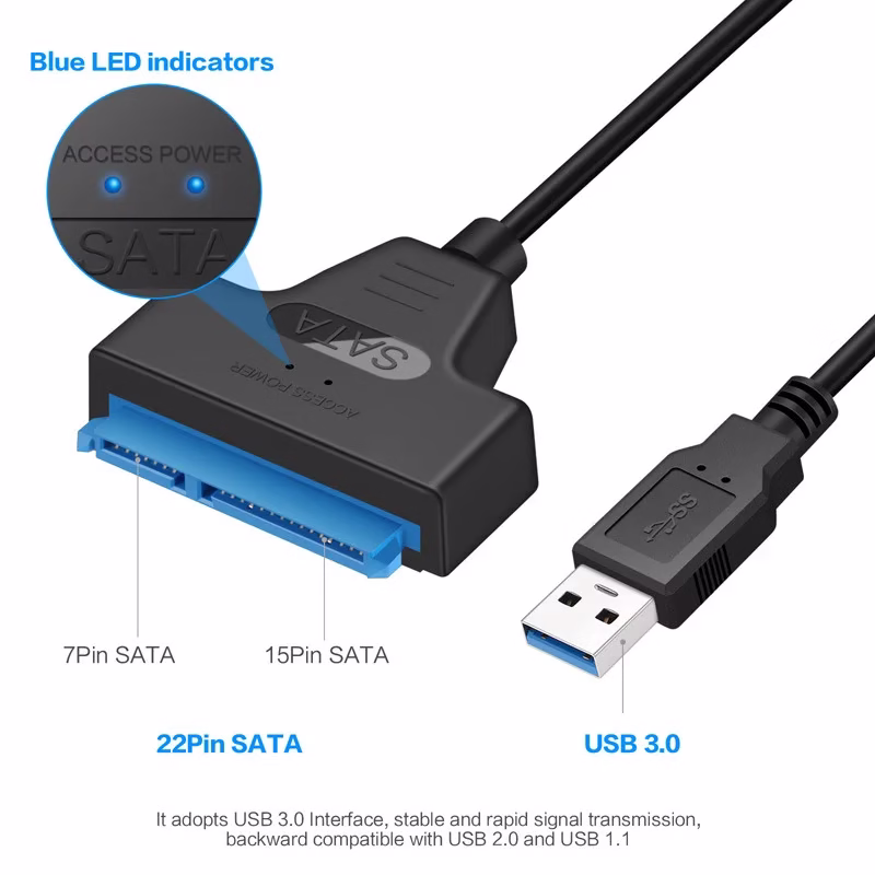 SATA to USB 3.0 / 2.0 Cable Up to 6 Gbps for 2.5 Inch External HDD SSD Hard Drive SATA 3 22 Pin Adapter USB 3.0 to Sata III Cord 2 SATA to USB 3.0 / 2.0 Cable Up to 6 Gbps for 2.5 Inch External HDD SSD Hard Drive SATA 3 22 Pin Adapter USB 3.0 to Sata III Cord - Image 2