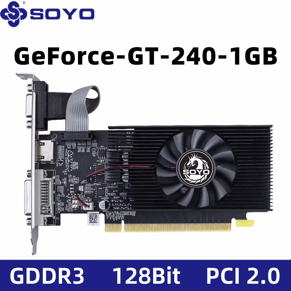 SOYO NVIDIA GPU GT 240 1G Graphics Card DDR3 128Bit 40nm Gaming Video Cards Desktop Computer components GT240 1 SOYO NVIDIA GPU GT 240 1G Graphics Card DDR3 128Bit 40nm Gaming Video Cards Desktop Computer components GT240