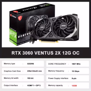 MSI GeForce RTX 3060 VENTUS 2X 12G OC GAMING Graphics Card 192bit 12GB GDDR6 Video Cards 1HD 3DP