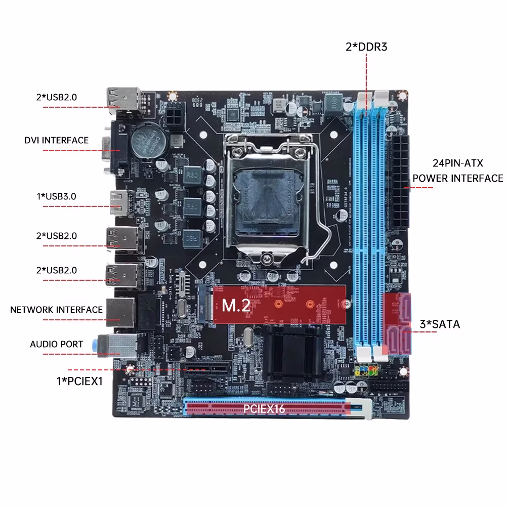 MOUGOL H61M Gaming Motherboard M.2 NVME PCIEx16 DVI Supports Dual-channel DDR3 RAM Intel Core 2/3 Gen CPU LGA1155 for Desktop PC - Image 3