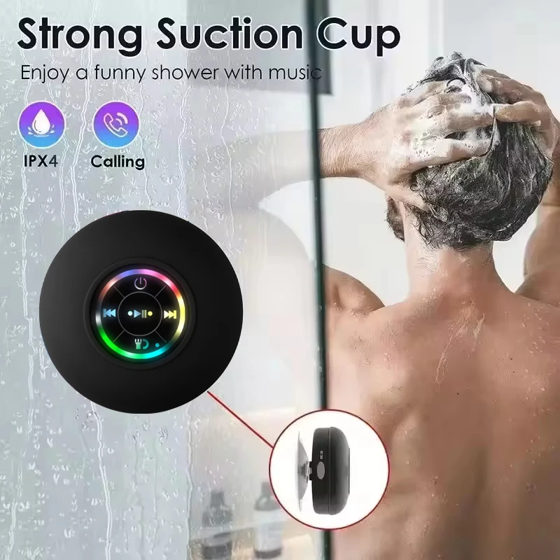 Portable Wireless Bluetooth Speaker LED Light IPX4 Waterproof Loudspeaker Outdoor Bathroom Large Suction Cup Stereo Sound Box - Image 2