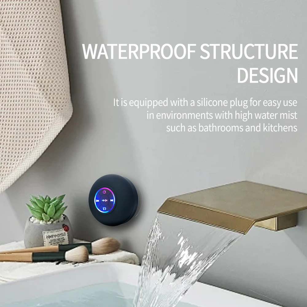 Portable Wireless Bluetooth Speaker LED Light IPX4 Waterproof Loudspeaker Outdoor Bathroom Large Suction Cup Stereo Sound Box - Image 3