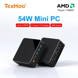 TexHoo Mini PC Computer Gaming AMD Ryzen7 5800H Pocket Dual HDMI LAN WIFI6 Windows 11 Pro NUC Office DDR4 NVMe Four Display