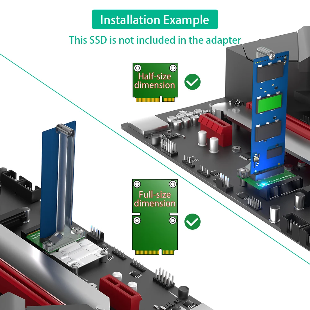 M.2 NGFF Nvme SSD/ B+M Key SATA Bus SSD to Mini PCI-E Adapter (Vertical Installation) for 2280 Type SSD - Image 3