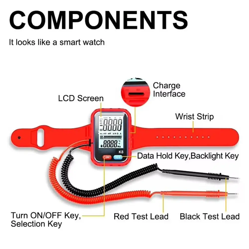 Rechargeable Wearable Digital Multimeter Wristband with Backlight for Voltage DC/AC Resistance And Continuity Testing - Image 4