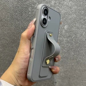Luxury wristband holder silicone phone case for iPhone 17 Air 16 15 14 13 12 11 Pro Max Titanium gray shockproof back cover