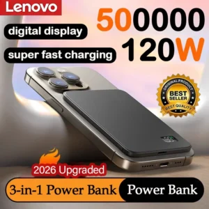 Lenovo 500000mAh Magnetic Wireless Power Bank Ultra Thin Portable CCC Certified Super Fast Charging LED Display Pack for MagSafe