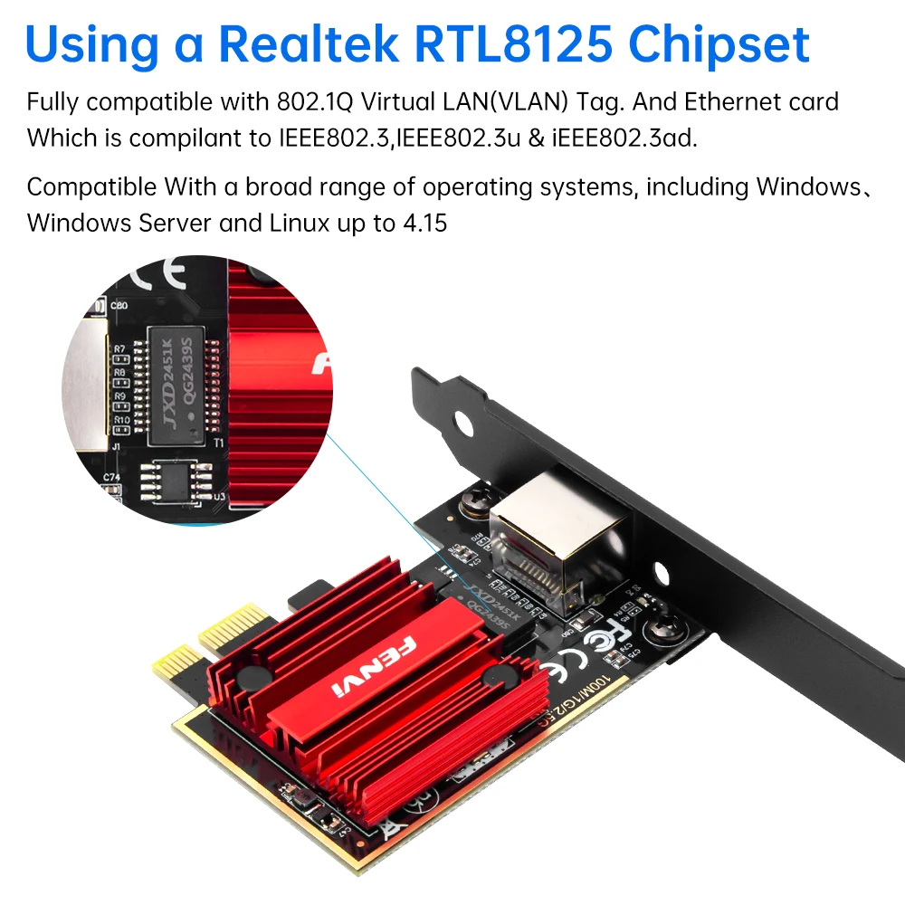 FENVI 2.5G PCI-E To RJ45 Network Card RTL8125B Chip 100/1000Mbps 2.5Gbps Ethernet Wired LAN Controller Adapter For Win7/8/10/11 - Image 5