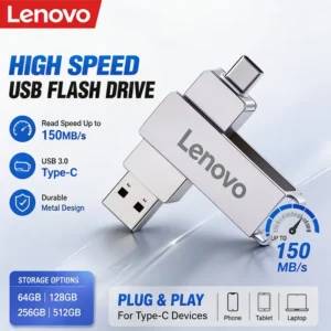 Lenovo High Speed USB 3.0 Flash Drive 512GB Metal Type-C U Disk 256GB 128GB Memory Stick for PC Phone Data Transfer Network Card