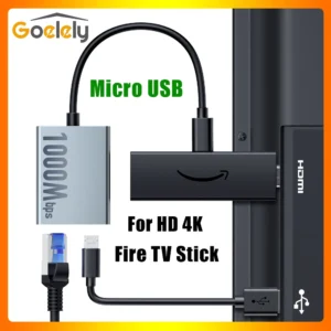 Goelely  2025 New Micro USB Ethernet Adapter for Fire TV Stick 1000Mbps RJ45 TV Stick Adapter Compatible with Fire TV Stick 4K