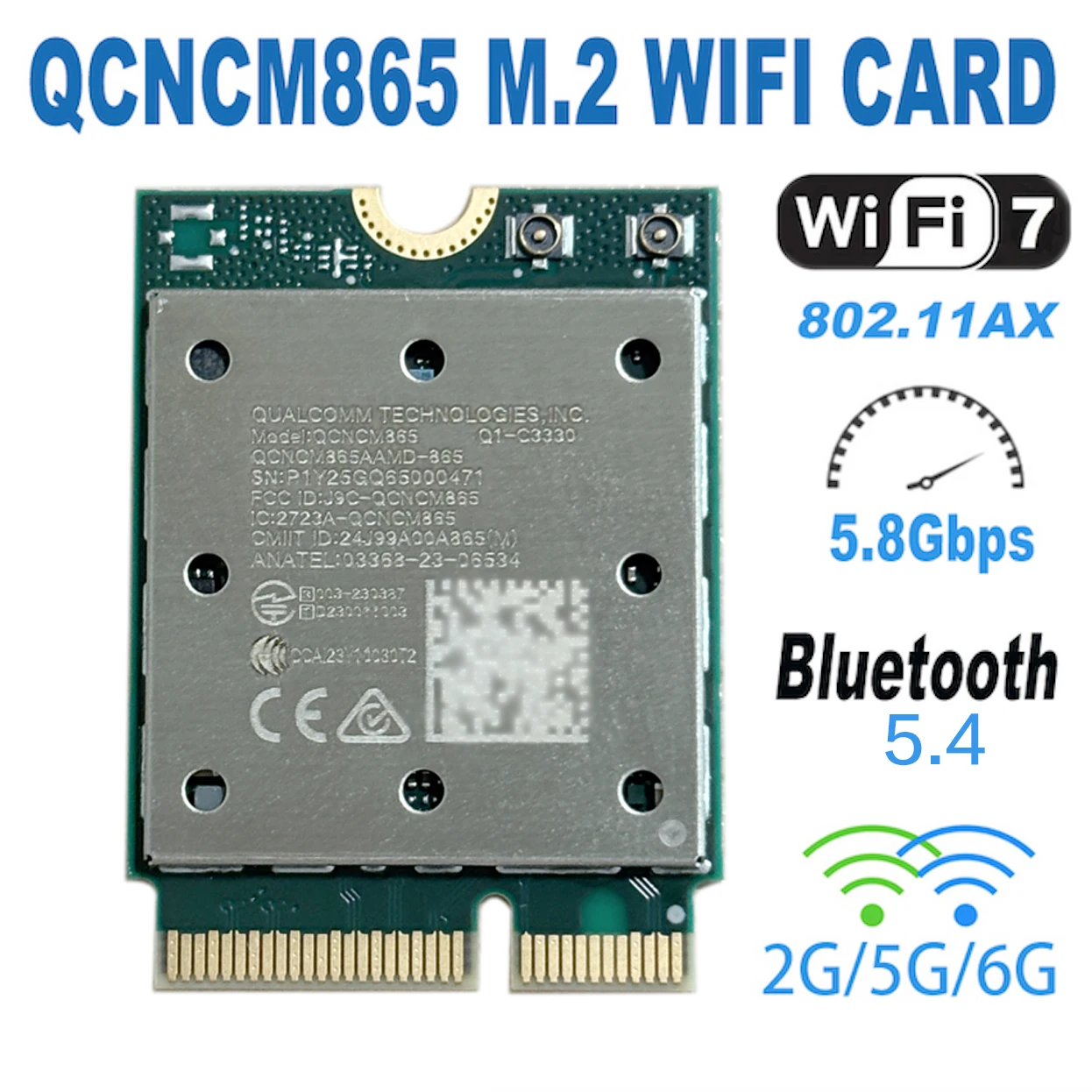 WDXUN for WiFi 7 QCNCM865 WI-FI 7 BT Combo Module Bluetooth 5.3 Up to 5.8 Gbps with 4K QAM,Wi-Fi 7 Wi-Fi 6E Wi-Fi 6 802.11ax - Image 3